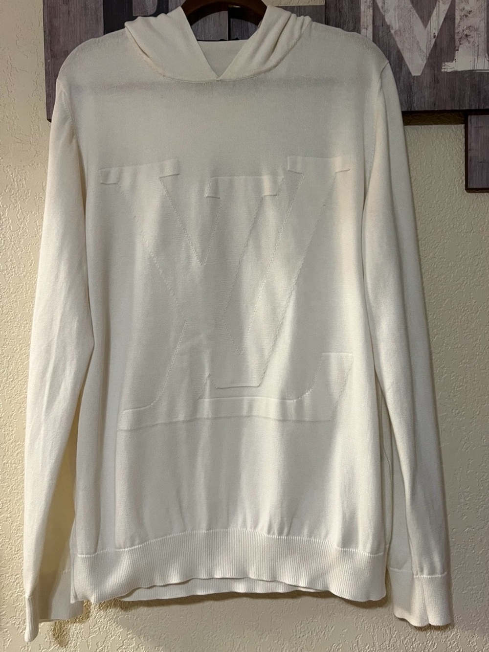 Vintage Louis Vuitton White Intarsia Knitted Sweatshirt Hoodie Logo, size XL